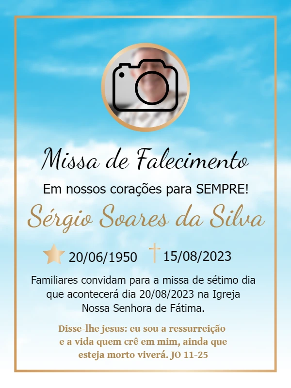 Convite Missa de Sétimo Dia com Foto Editável Online