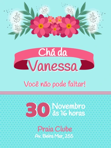 Convite Chá de Panela Floral Delicado para Editar Online