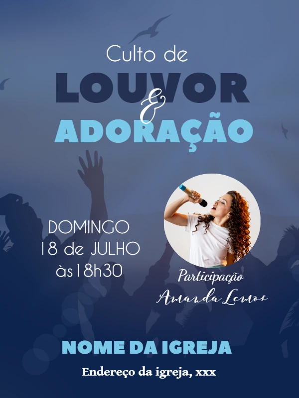 Cartaz para Culto de Louvor com Foto para Editar Online