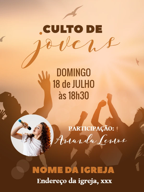 Folheto para Culto de Jovens com Foto para Editar Online