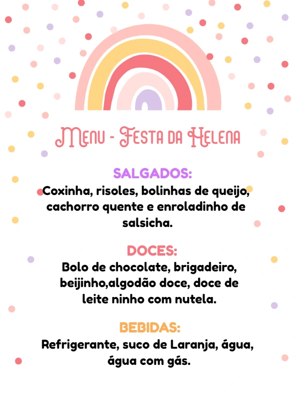 Menu de Aniversário Arco-Íris Boho para Editar Online