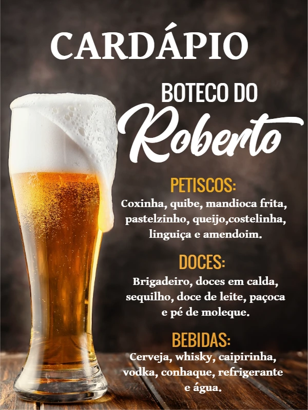 Cardápio Festa Boteco com Cerveja para Editar Online