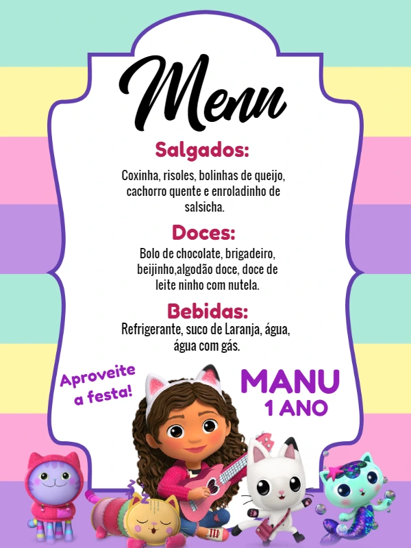 Menu de Aniversário A Casa Mágica da Gabby para Editar Online
