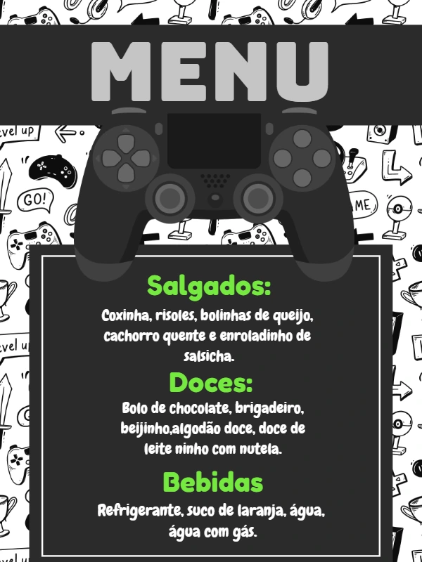 Menu de Aniversário Gamer para Editar Online