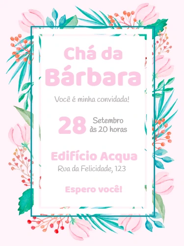 Convite Chá de Panela Floral Aquarela para Editar Online