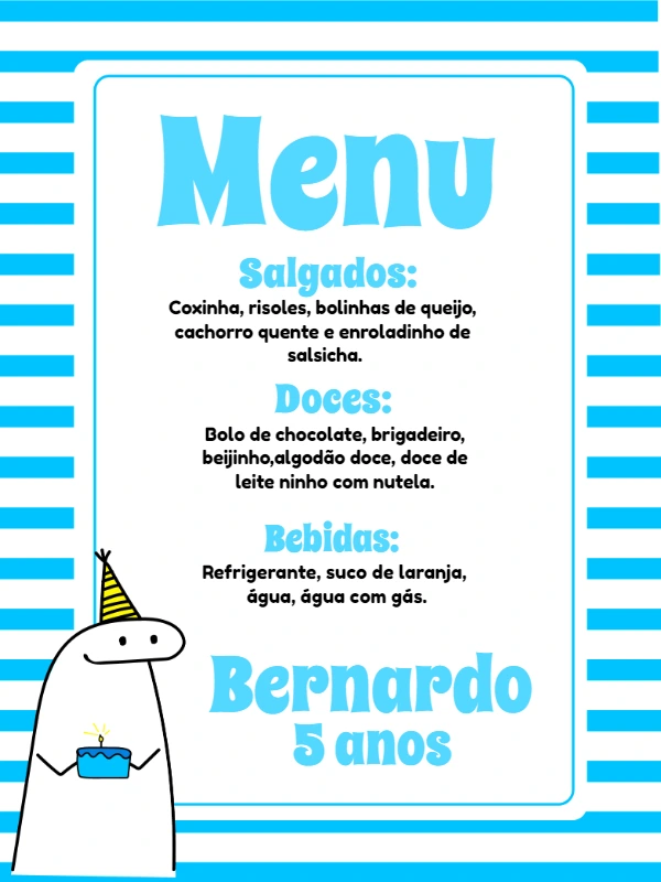 Cardápio de Aniversário Flork para Editar Online
