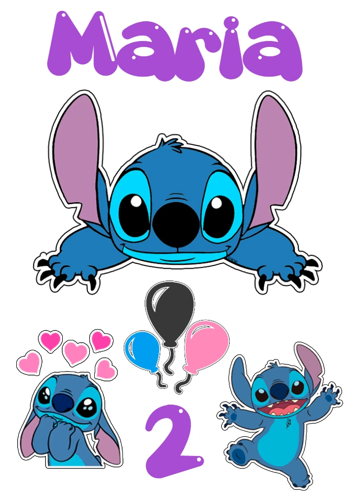 Topo de Bolo Stitch Editável para Festa de Aniversário