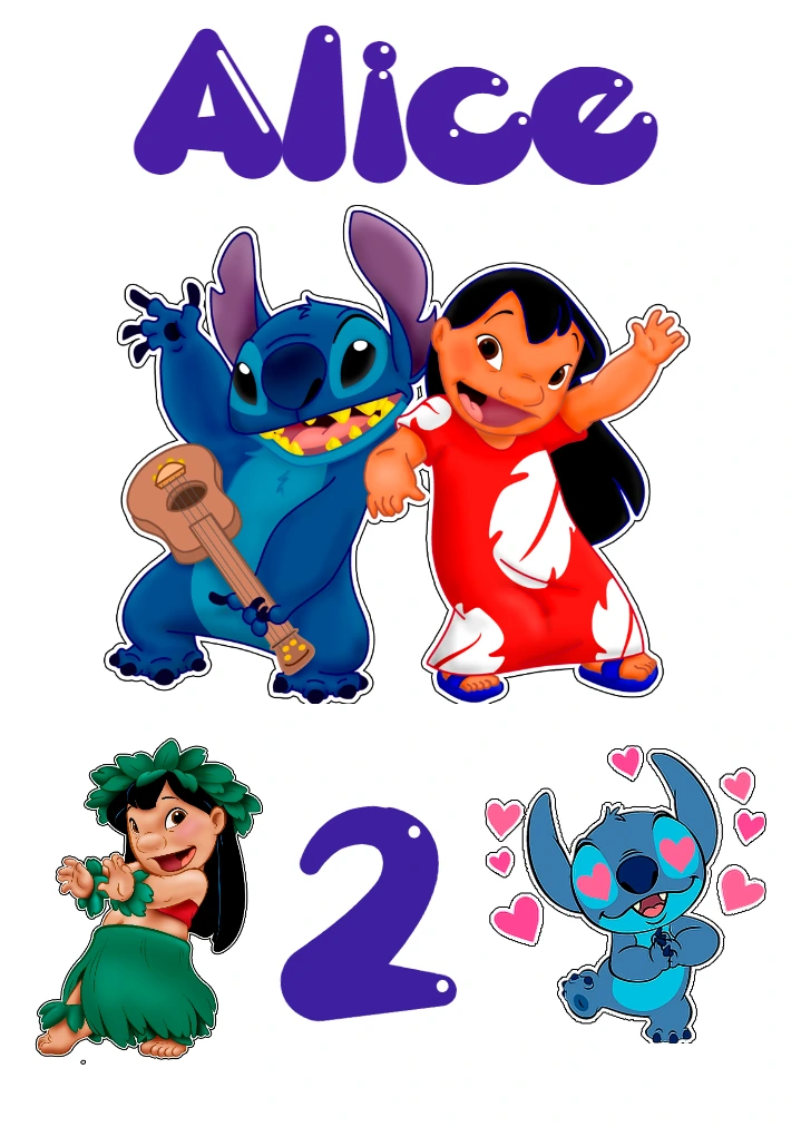 Topo de Bolo Lilo e Stitch para Editar e Imprimir Grátis