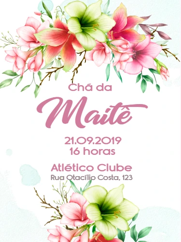 Convite Chá de Panela Floral Aquarela para Editar Online