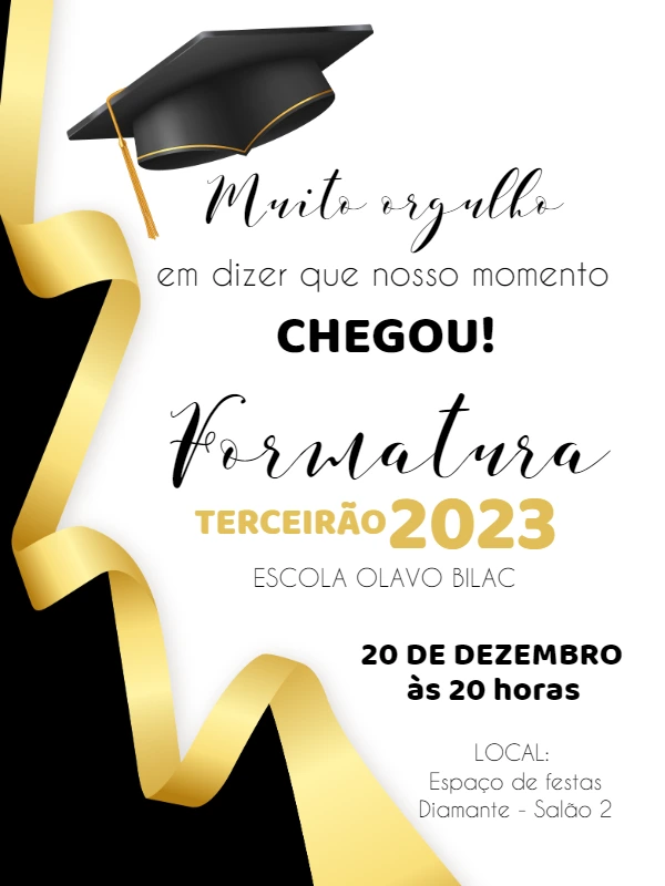 Convite de Formatura Ensino Médio Elegante para Editar Online