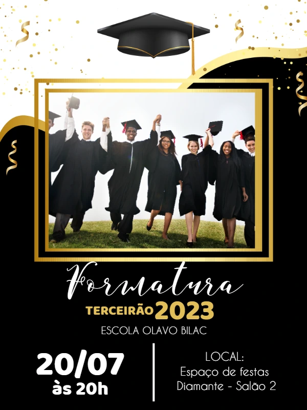 Convite de Formatura Ensino Médio com Foto para Editar Online