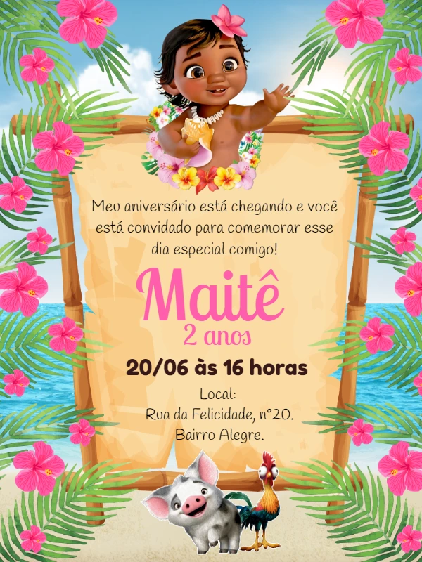 Convite Aniversário Moana Baby Editável Online