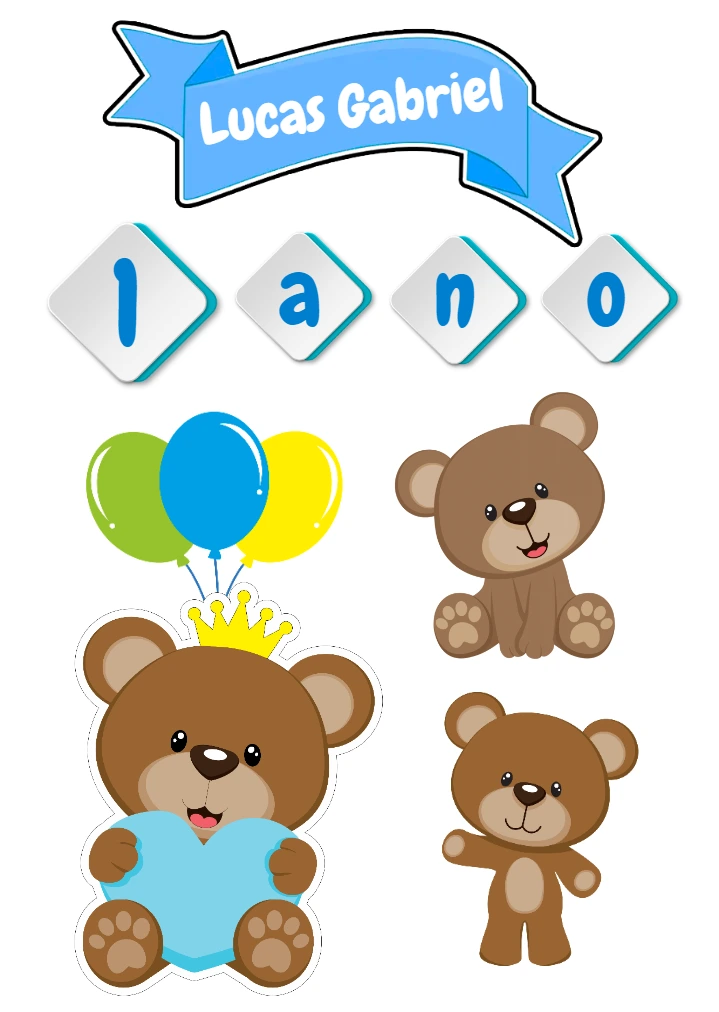 Topo de Bolo Ursinho Príncipe Editável para Imprimir