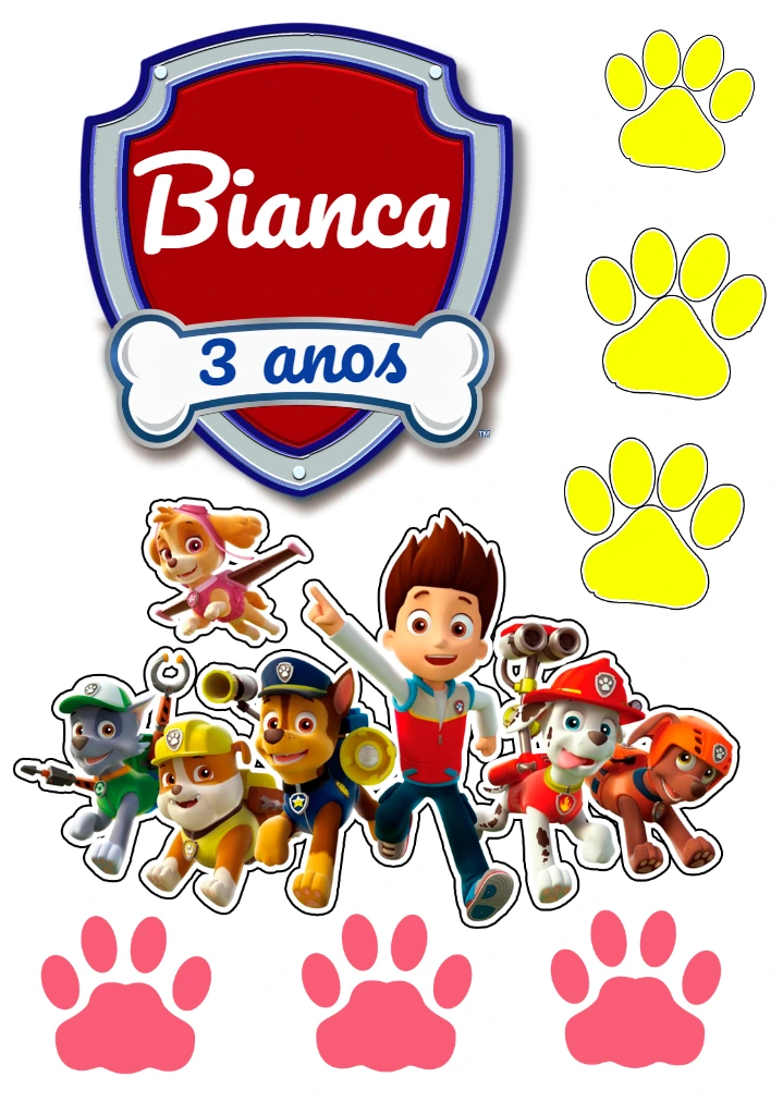Topo de Bolo Patrulha Canina com Personagens para Editar Online