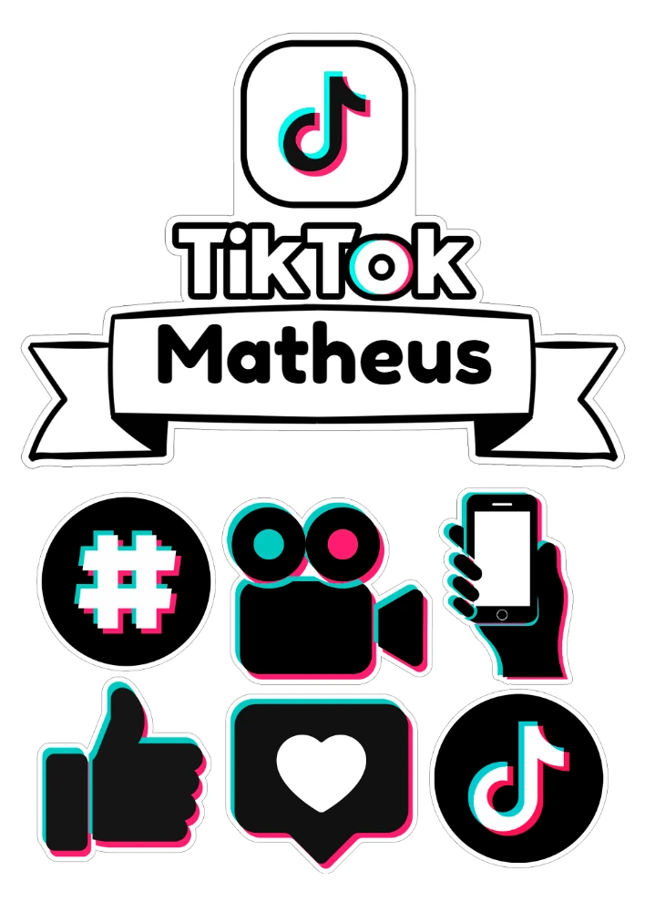 Topo de Bolo Tik Tok com Nome para Editar e Imprimir