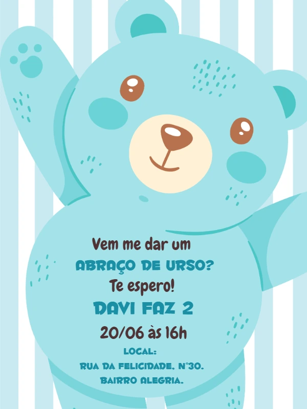 Convite de Aniversário Ursinho Fofo para Editar Online