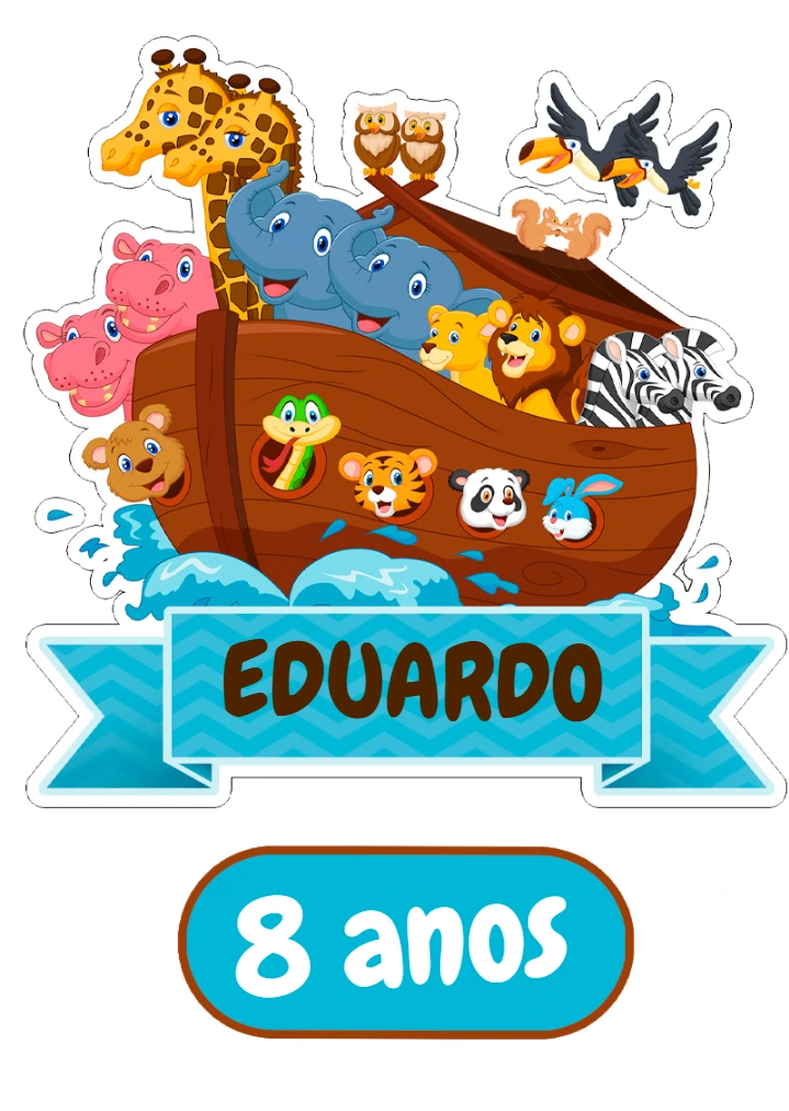 Topo de Bolo Arca de Noé com Animais para Editar Online