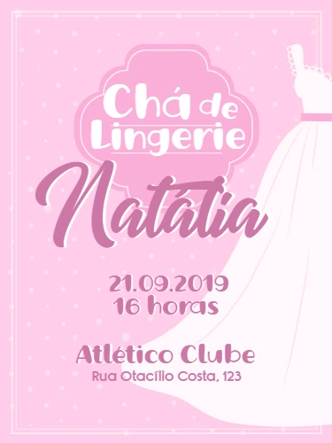 Convite Chá de Lingerie Rosa com Vestido para Editar Online