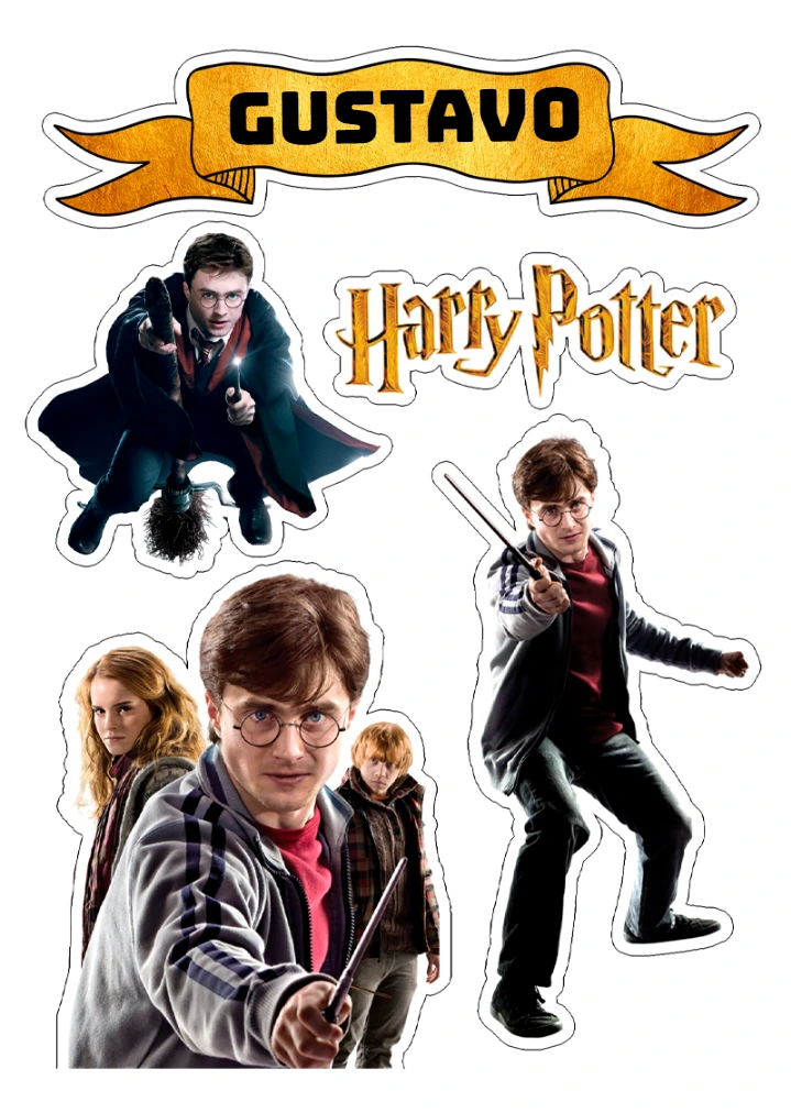 Topo de Bolo Harry Potter com Personagens para Editar Online