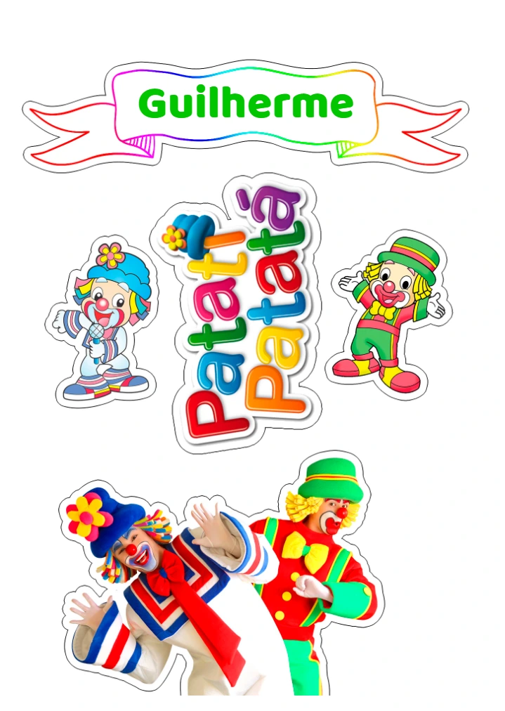 Topo de Bolo Patati Patatá para Festa Infantil para Editar