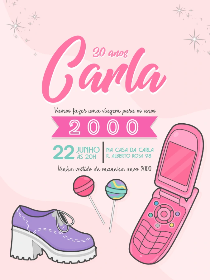 Convite de Aniversário Anos 2000 Retrô para Editar Online