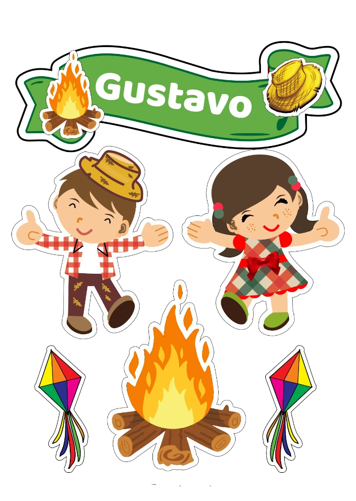 Topo de Bolo Festa Junina com Personagens para Editar Online