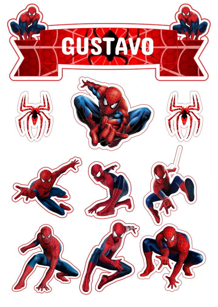 Topo de Bolo Homem Aranha Editável para Personalizar Online
