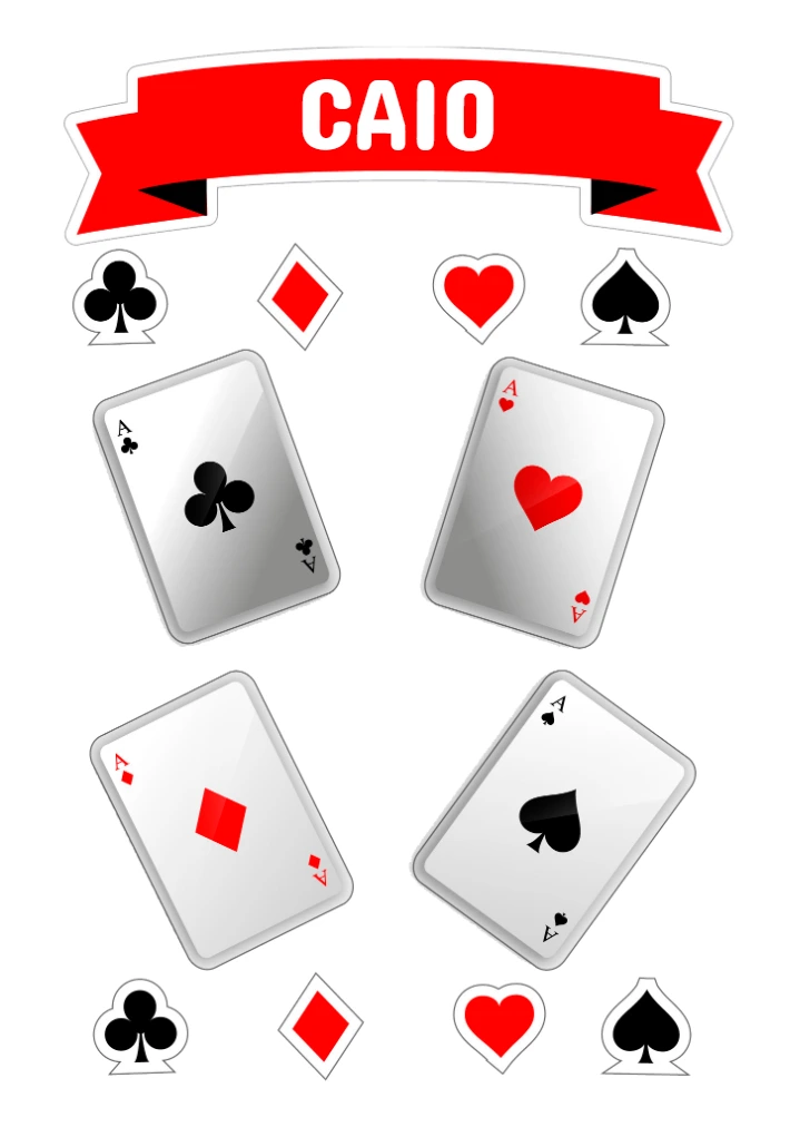 Topo de Bolo Festa Cassino com Naipes para Editar Online