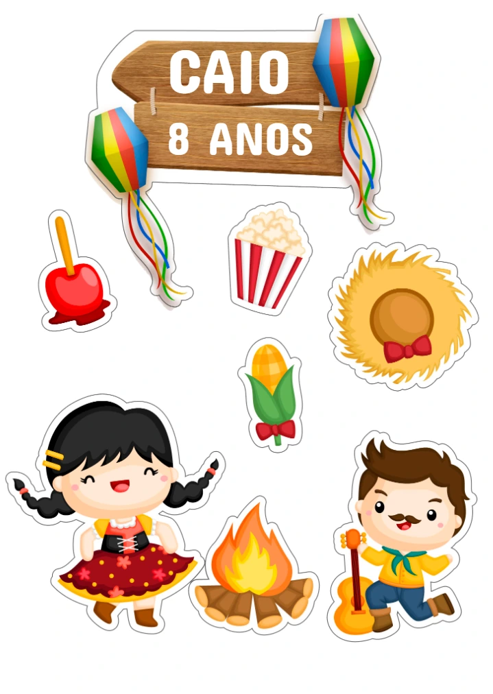 Topo de Bolo Festa Junina com Elementos para Editar Online