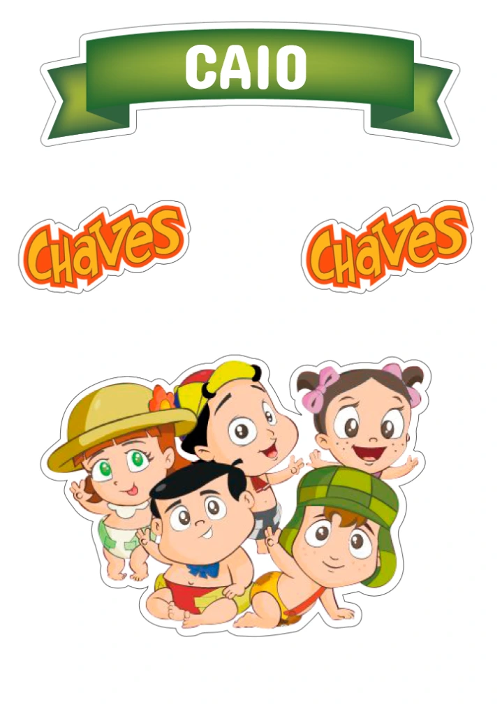 Topo de Bolo Chaves Baby Editável com a Turma para Imprimir