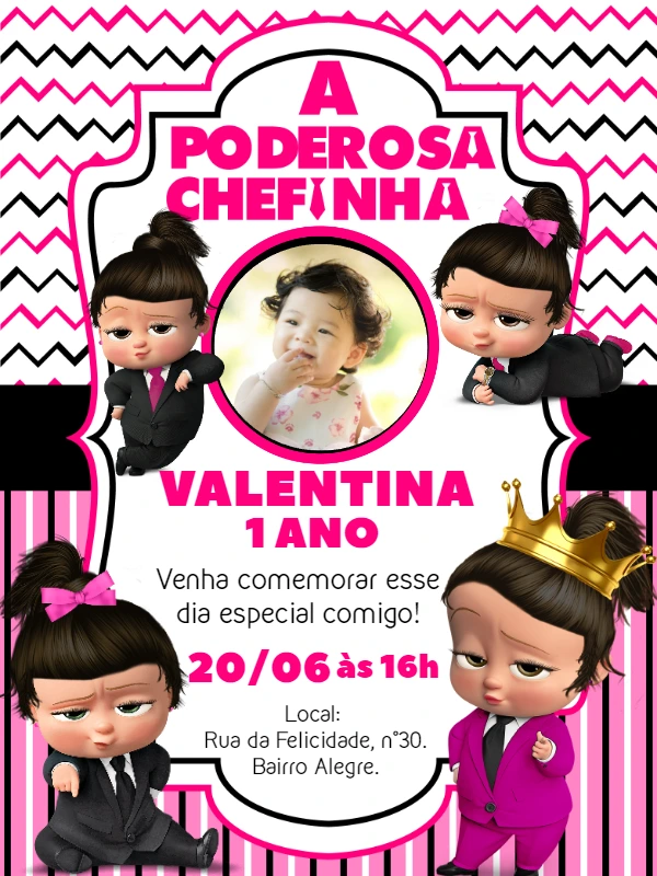 Convite Aniversário Poderosa Chefinha com Foto para Editar Online