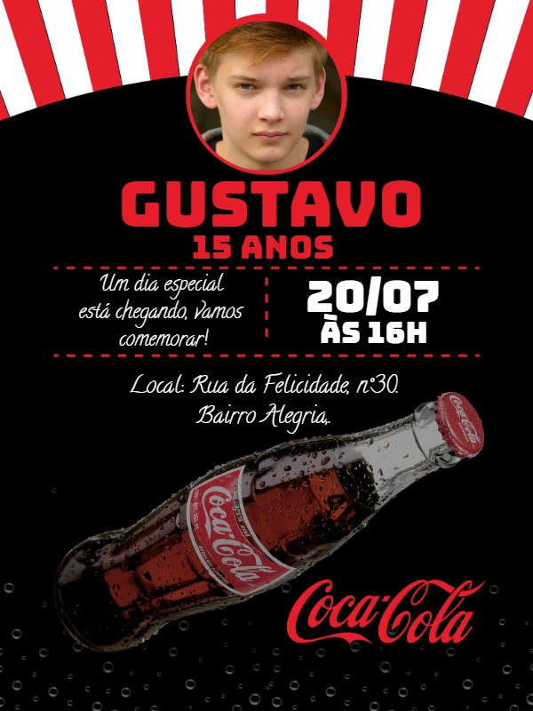 Convite de Aniversário Coca-Cola com Foto para Editar Online