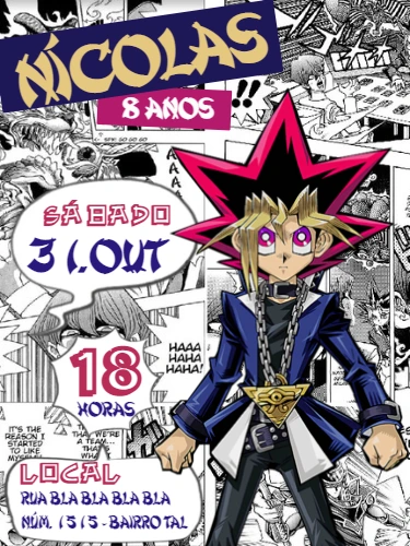 Convite de Aniversário Yu-Gi-Oh! com Yugi para Editar Online