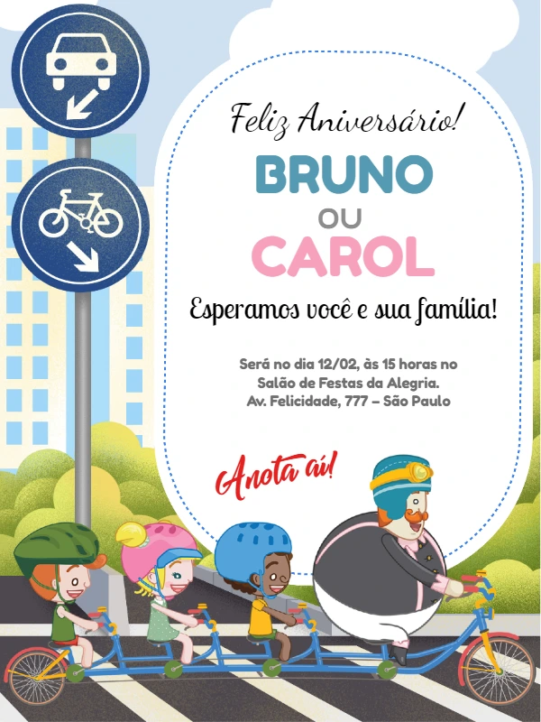 Convite Aniversário Mundo Bita Bicicleta para Editar Online