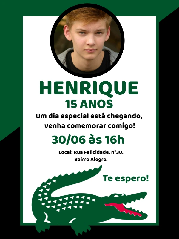 Convite de Aniversário Lacoste com Foto para Editar Online
