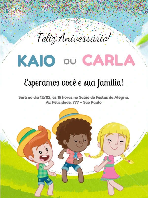 Convite de Aniversário Mundo Bita com Personagens para Editar