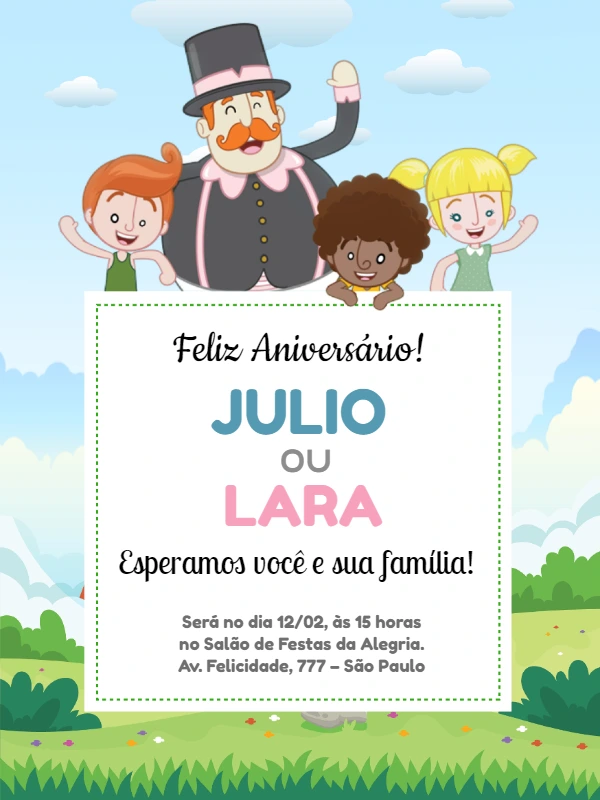 Convite de Aniversário Mundo Bita com Personagens para Editar