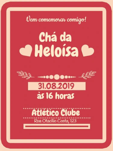 Convite de Chá de Panela Romântico com Corações para Editar