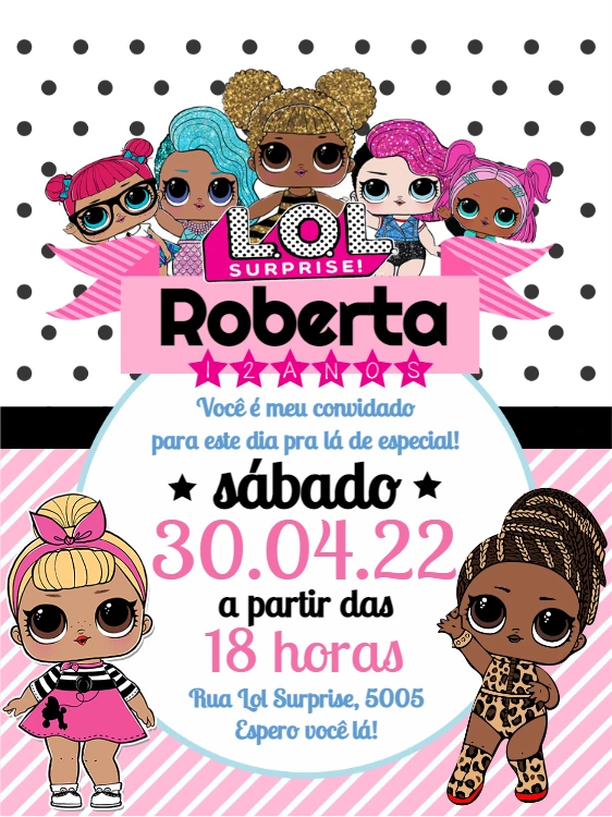 Convite de Aniversário Lol Surprise com Bonecas para Editar Online