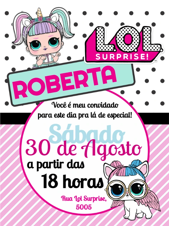 Convite de Aniversário Lol Surprise para Editar Online