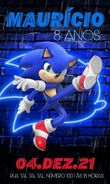 Convite de Aniversário Sonic com Personagem para Editar Online