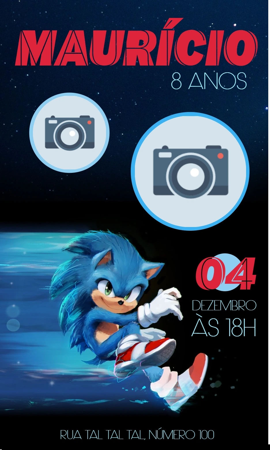 Convite de Aniversário Sonic com Foto para Editar Online