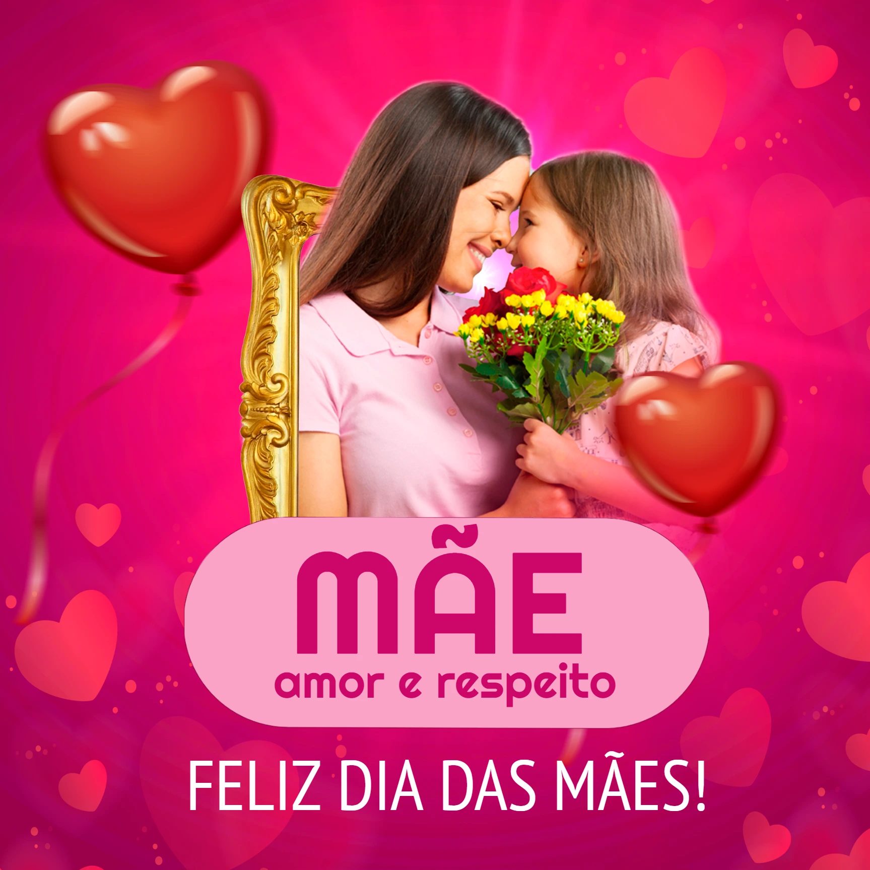 Post Dia das Mães com Foto e Corações para Editar Online