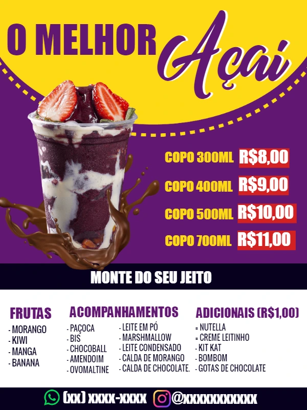 Modelo de Folheto para Açaí Editável Online com Preços