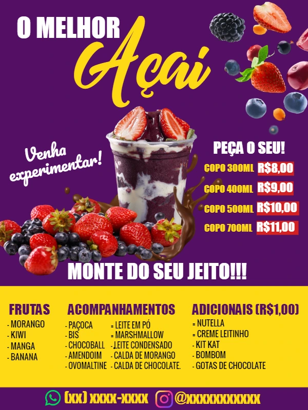 Folheto de Açaí com Cardápio para Editar Online