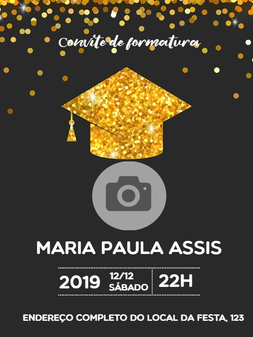 Convite de Formatura Dourado com Foto para Editar Online
