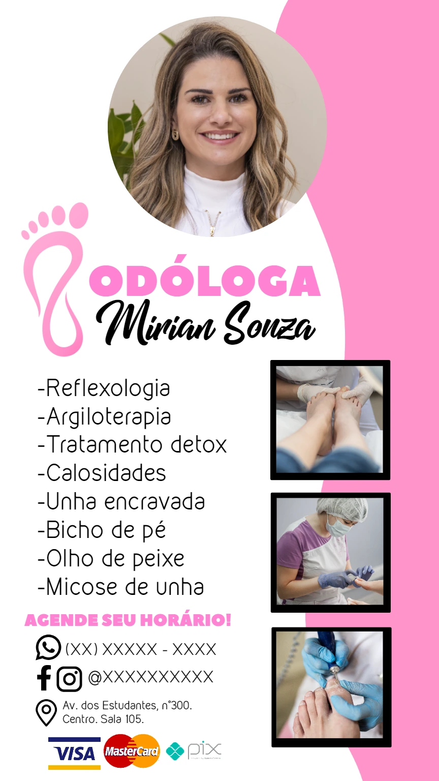 Cartão de Visita Podologia Editável Online para Divulgação