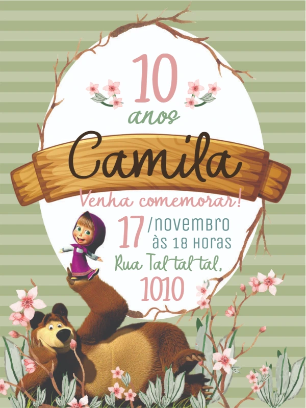 Convite Aniversário Masha e o Urso para Editar Online