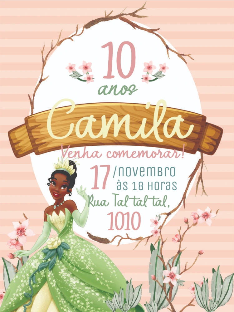 Convite de Aniversário Princesa Tiana para Editar Online