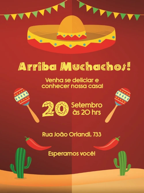 Convite Festa Mexicana com Sombrero e Cactos para Editar Online
